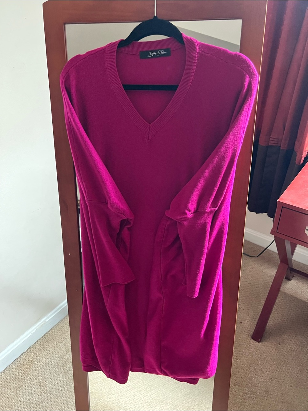 Bright Magenta V-Neck Sweater Dress